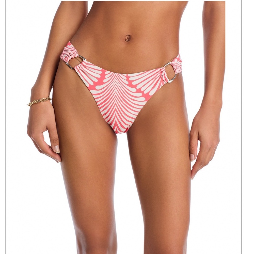 Palmacea Liere Bikini Bottom Agatha 2 Red White Abstract Print Silver Rings L